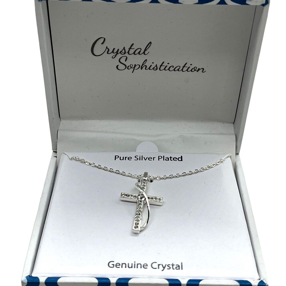 Crystal Cross Pendant Silver Plated Necklace Crystal Sophistication New in Box